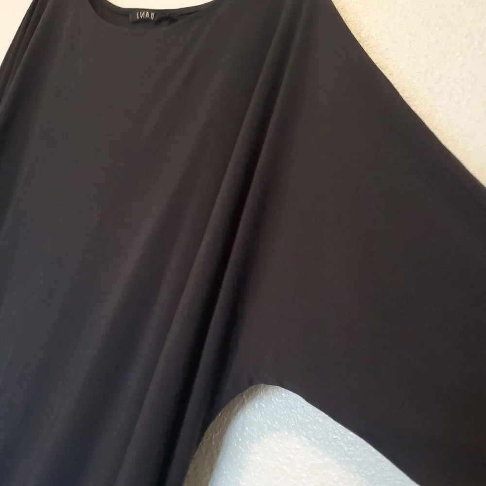 IMAN Assymetric Tunic‎ Blouse Side Ruched 3/4 Sleeve Womens Size XL Black - Picture 6 of 15